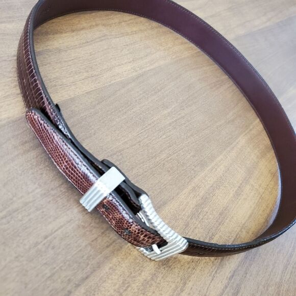 Vintage BRIGHTON Womens Brown Leather Reptile Embossed Belt 34". 38" long. 33.5" - Picture 11 of 12